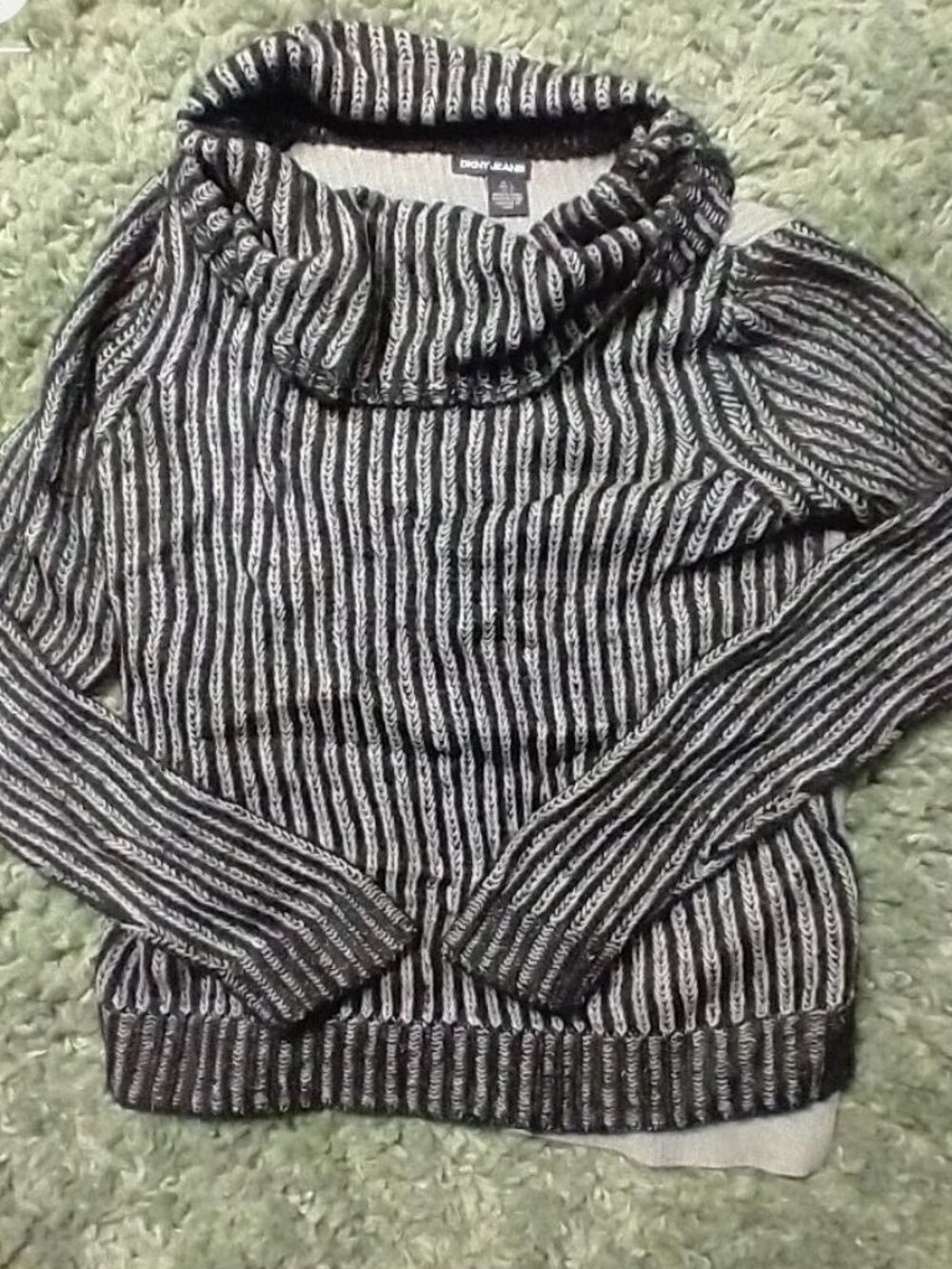 DKNY Jeans Black Gray Two Tone Cowl Neck Sweater Size L